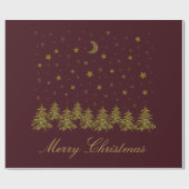 Funkelnd Weihnachtsbaum, Mond, Sterne auf Rot Geschenkpapier (Flach)