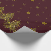 Funkelnd Weihnachtsbaum, Mond, Sterne auf Rot Geschenkpapier (Ecke)