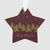 Funkelnd Weihnachtsbaum, Mond, Sterne auf Rot Ornament (Rückseite)