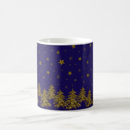 Funkelnd Weihnachtsbaum, Mond, Sterne Kaffeetasse (Mittel)