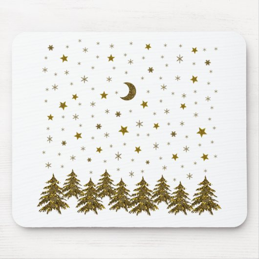 Funkelnd Weihnachtsbaum, Mond, Sterne Mousepad (Vorne)