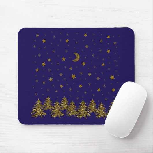 Funkelnd Weihnachtsbaum, Mond, Sterne Mousepad (Mit Mouse)