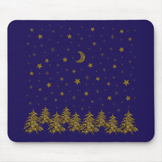 Funkelnd Weihnachtsbaum, Mond, Sterne Mousepad (Vorne)