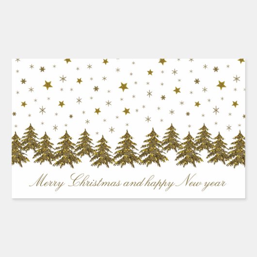 Funkelnd Weihnachtsbaum, Mond, Sterne Rechteckiger Aufkleber (Vorderseite)