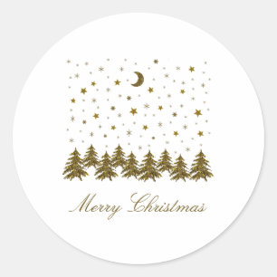 Funkelnd Weihnachtsbaum, Mond, Sterne Runder Aufkleber