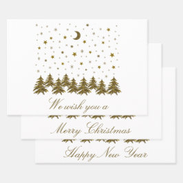 Funkelnd Weihnachtsbaum, Mond, Sterne Weihnachten Geschenkpapier Set