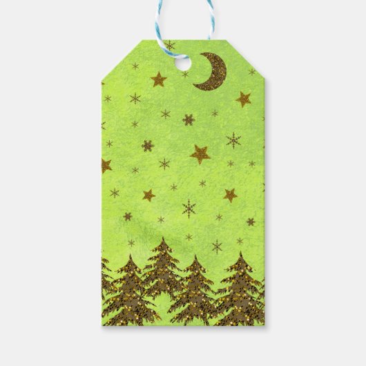 Funkelnd Weihnachtsbaum, Sterne auf abstraktem Pap Geschenkanhänger (Vorderseite)