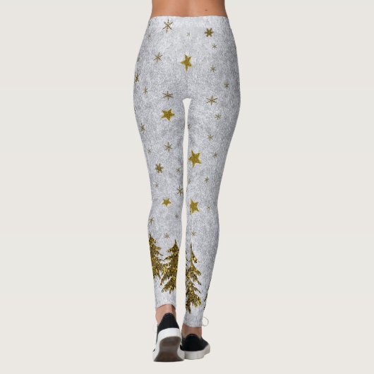 Funkelnd Weihnachtsbaum, Sterne auf abstraktem Pap Leggings (Rückseite)