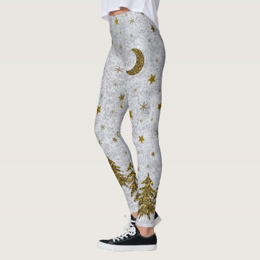 Funkelnd Weihnachtsbaum, Sterne auf abstraktem Pap Leggings (Links)