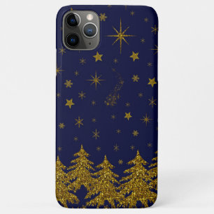 Funkelnd Weihnachtsbaum, Sterne, Schnee auf blau Case-Mate iPhone Hülle