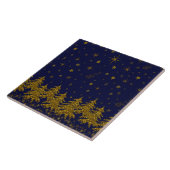 Funkelnd Weihnachtsbaum, Sterne, Schnee auf blau Fliese (Seite)