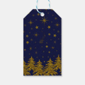 Funkelnd Weihnachtsbaum, Sterne, Schnee auf blau Geschenkanhänger (Rückseite)