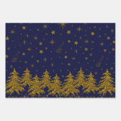 Funkelnd Weihnachtsbaum, Sterne, Schnee auf blau Geschenkpapier Set (Vorderseite 3)