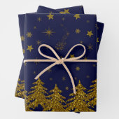 Funkelnd Weihnachtsbaum, Sterne, Schnee auf blau Geschenkpapier Set (Beispiel)