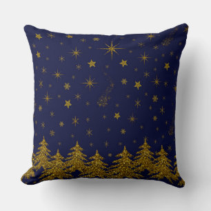 Funkelnd Weihnachtsbaum, Sterne, Schnee auf blau Kissen