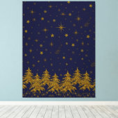 Funkelnd Weihnachtsbaum, Sterne, Schnee auf blau Leinwanddruck (Insitu (Holzboden))