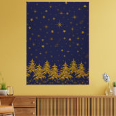 Funkelnd Weihnachtsbaum, Sterne, Schnee auf blau Leinwanddruck (Insitu (Wohnzimmer))