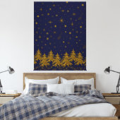 Funkelnd Weihnachtsbaum, Sterne, Schnee auf blau Leinwanddruck (Insitu (Schlafzimmer))