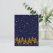 Funkelnd Weihnachtsbaum, Sterne, Schnee auf blau Postkarte (Stehend Vorderseite)