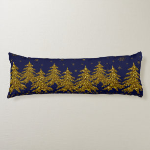 Funkelnd Weihnachtsbaum, Sterne, Schnee auf blau Seitenschläferkissen