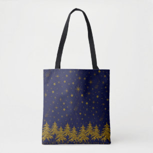 Funkelnd Weihnachtsbaum, Sterne, Schnee auf blau Tasche