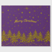 Funkelnd Weihnachtsbaum, Sterne, Schnee auf lila Geschenkpapier (Flach)