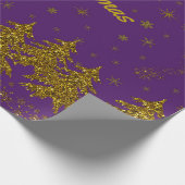 Funkelnd Weihnachtsbaum, Sterne, Schnee auf lila Geschenkpapier (Ecke)