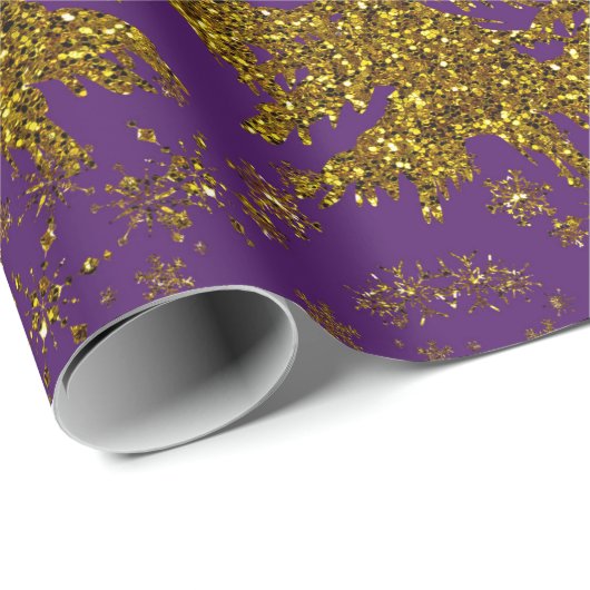 Funkelnd Weihnachtsbaum, Sterne, Schnee auf lila Geschenkpapier (Rolleneckpunkt)