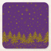Funkelnd Weihnachtsbaum, Sterne, Schnee auf lila Rechteckiger Pappuntersetzer (Vorderseite)
