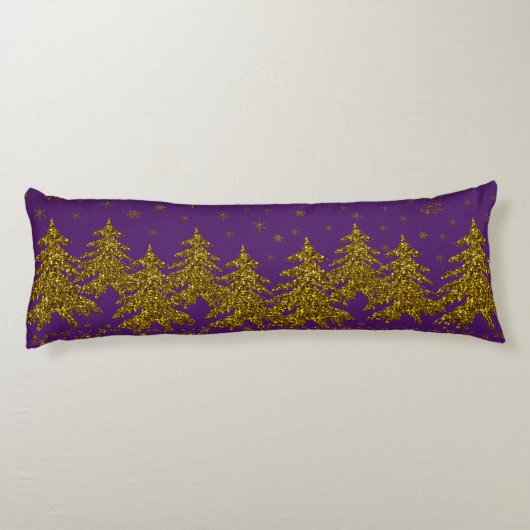 Funkelnd Weihnachtsbaum, Sterne, Schnee auf lila Seitenschläferkissen (Rückseite)