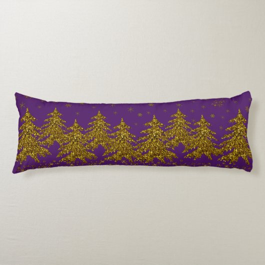 Funkelnd Weihnachtsbaum, Sterne, Schnee auf lila Seitenschläferkissen (Vorderseite)