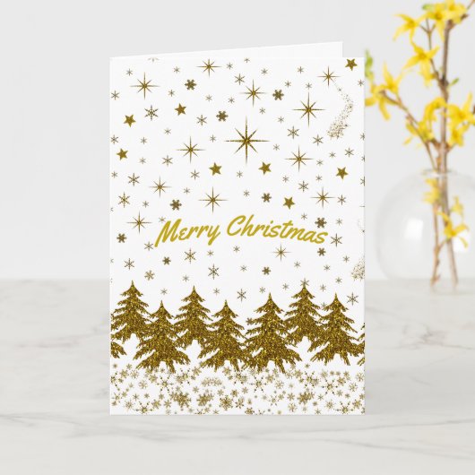 Funkelnd Weihnachtsbaum, Sterne, Schnee Karte (Gelbe Blume)