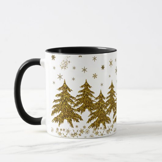 Funkelnd Weihnachtsbaum, Sterne, Schnee Tasse (Links)