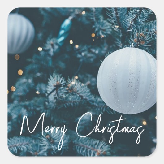Funkelnd Weihnachtsbaum und Weihnachtsbälle Quadratischer Aufkleber (Vorderseite)