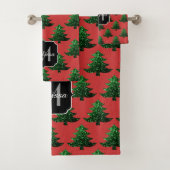 Funkelnd Weihnachtsbaumgrün Glitzern Monogram Badhandtuch Set (Insitu)