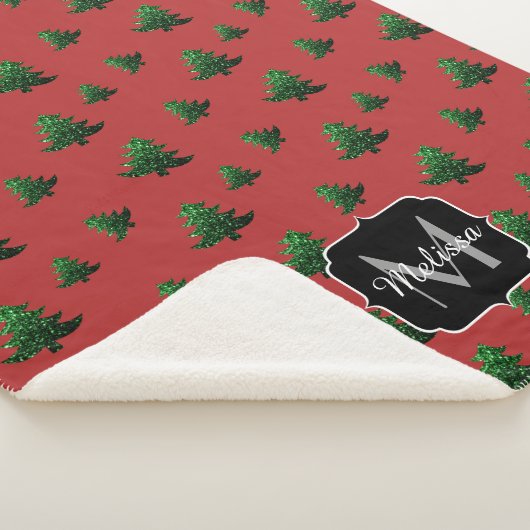 Funkelnd Weihnachtsbaumgrün Glitzern Monogram Sherpadecke (3/4)