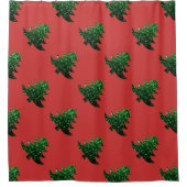 Funkelnd Weihnachtsbaumgrün-Glitzern rotes Muster Duschvorhang (Vorderseite)