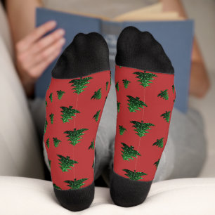 Funkelnd Weihnachtsbaumgrün-Glitzern rotes Muster Socken