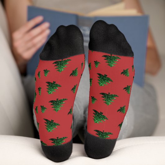 Funkelnd Weihnachtsbaumgrün-Glitzern rotes Muster Socken (Unterseite)