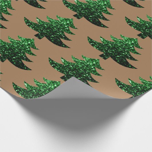 Funkelnd Weihnachtsbaumgrün hellbraun Geschenkpapier (Ecke)