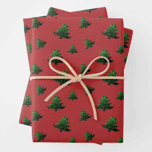 Funkelnd Weihnachtsbaummuster in Glitzern Geschenkpapier Set (Beispiel)