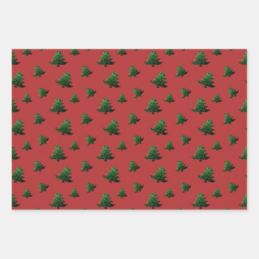 Funkelnd Weihnachtsbaummuster in Glitzern Geschenkpapier Set (Vorderseite)