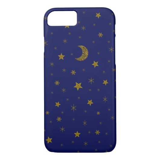 Funkelnd Weihnachtsmond aus Gold, blaue Sterne Case-Mate iPhone Hülle (Rückseite)