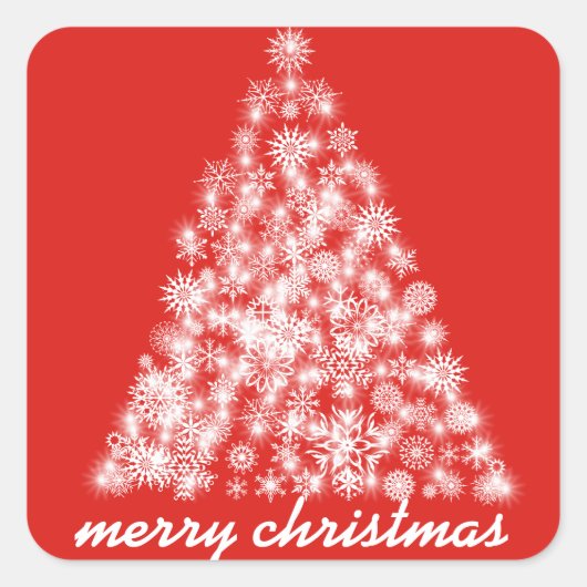 Funkelnd Weihnachtsschneeflockenbaum Quadratischer Aufkleber (Vorderseite)