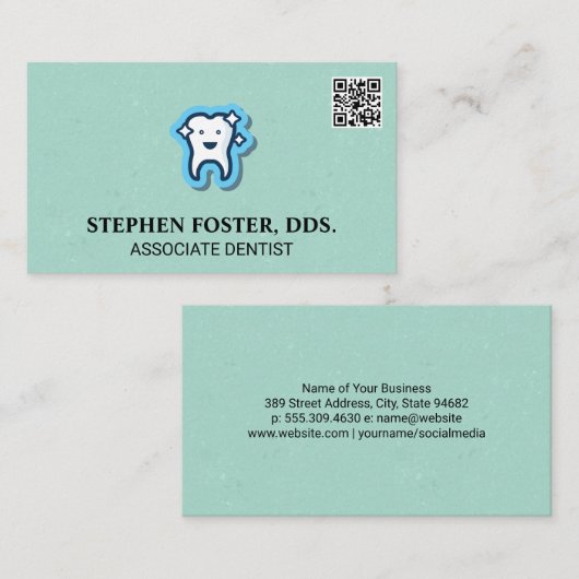 Funkelnd Zahnsymbol | QR-Code Visitenkarte (Vorne/Hinten)