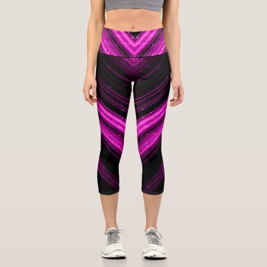 Funkelnd Zickzack Metallrosa-magentalaxie-Linien Capri Leggings (Vorderseite)