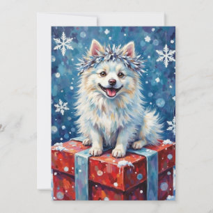 Funkelnde American Eskimo Dog Festive Geschenk Kis Feiertagskarte