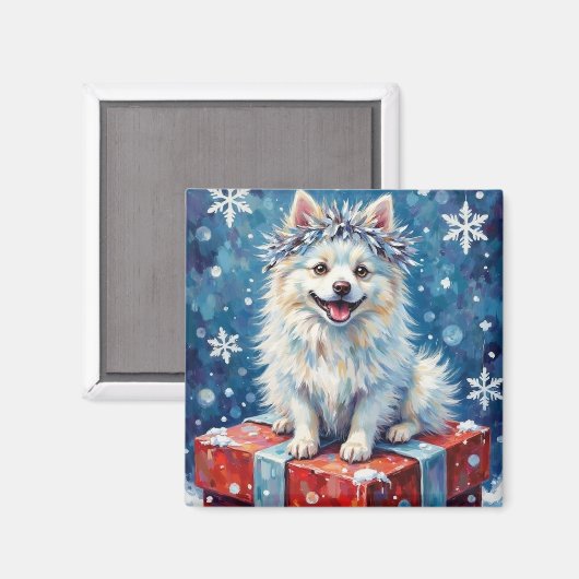 Funkelnde American Eskimo Dog Festive Geschenk Kis Magnet (Vorderseite/Rückseite)
