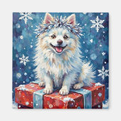 Funkelnde American Eskimo Dog Festive Geschenk Kis Magnet (Vorne)