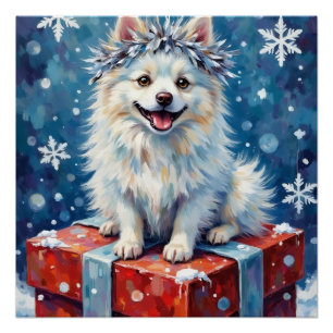 Funkelnde American Eskimo Dog Festive Geschenk Kis Poster